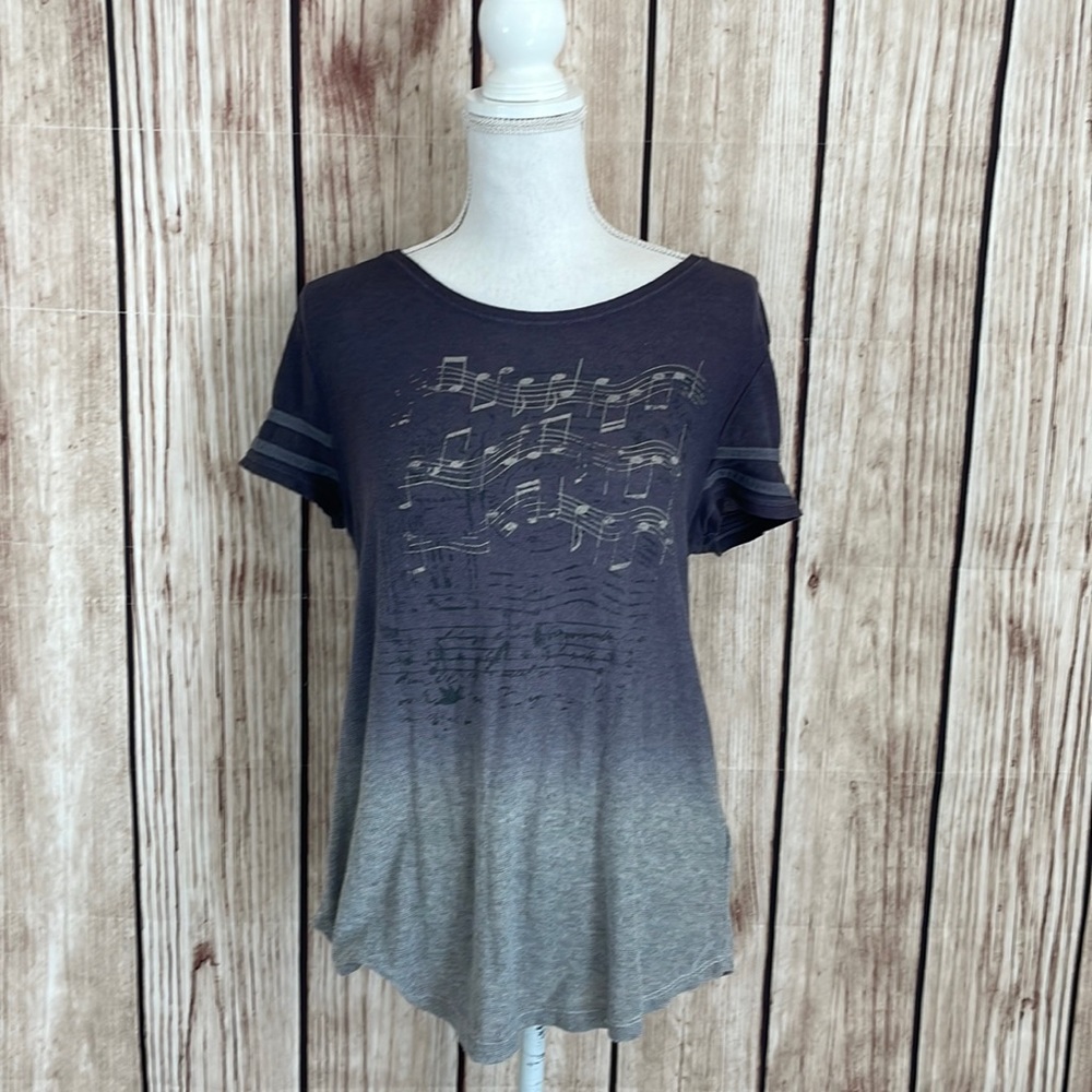 Maurice’s Ombré Purple-Gray Graphic Soft Stretchy Tee w/Music Design - Medium